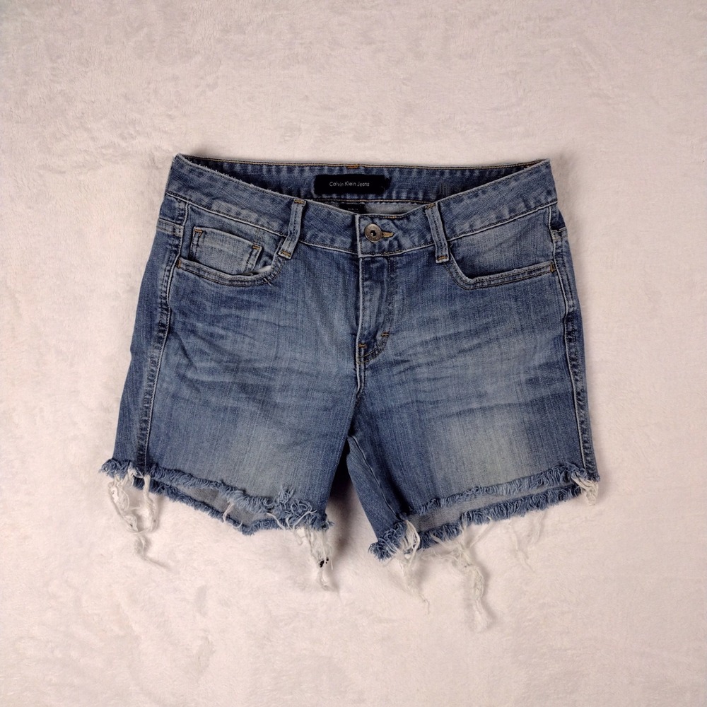 Calvin Klein Jeans Womens Ultimate Boot Denim Shorts‎ Blue Frayed Hem Size 8/29
